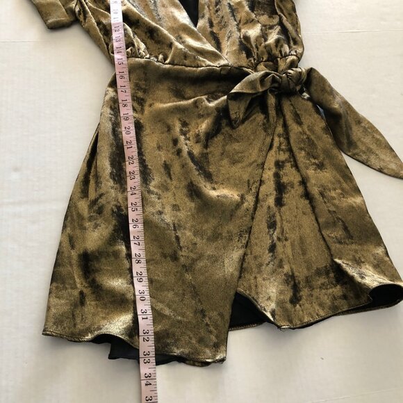 Zara TRF Collection Gold Metallic Wrap Dress Womens Size XS Short Sleeve - Picture 11 of 12